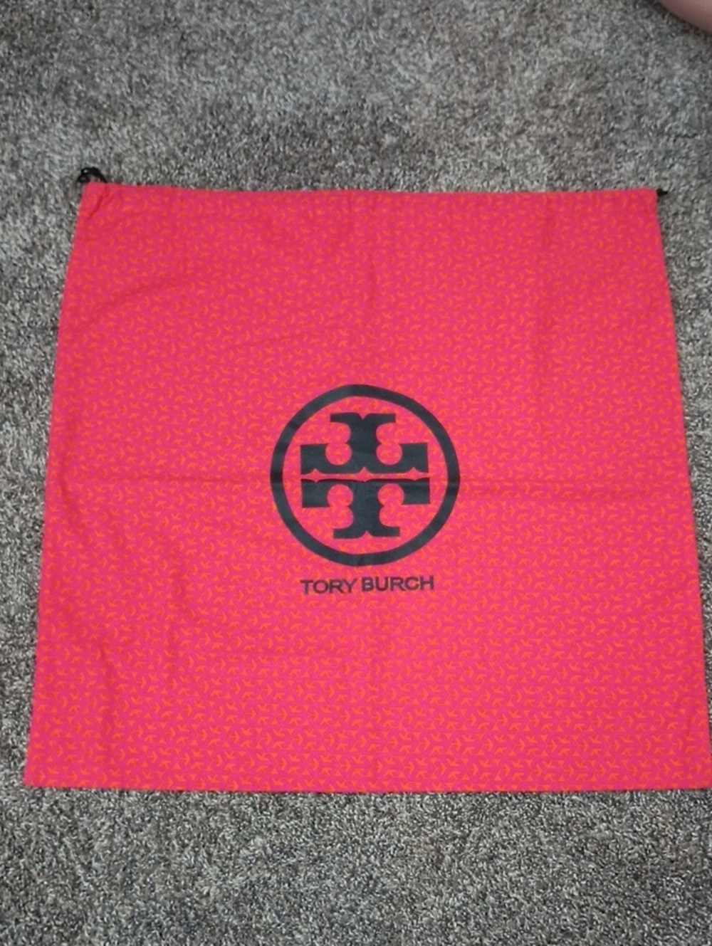 Tory Burch Pink and Red Logo Drawstring Dust Bag